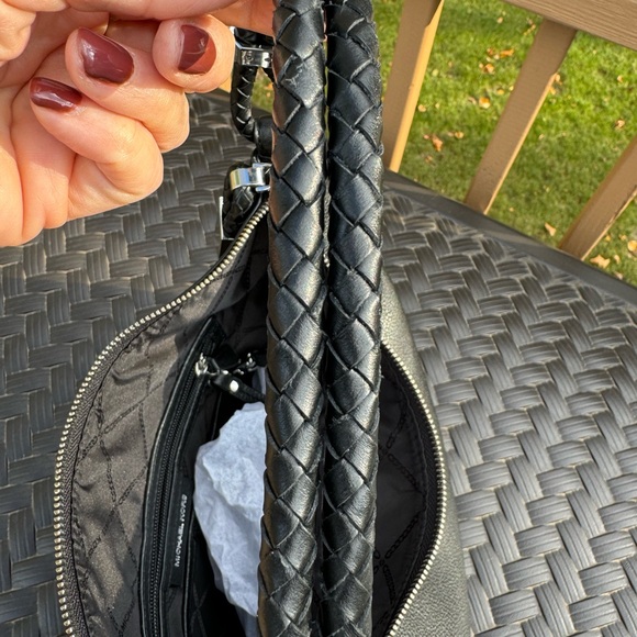 Michael Kors Lexington Shoulder Bag Black with Silver Hardware Braided Straps - Picture 5 of 8